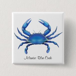Atlantic Blue Crab Pin Vierkante Button 5,1 Cm