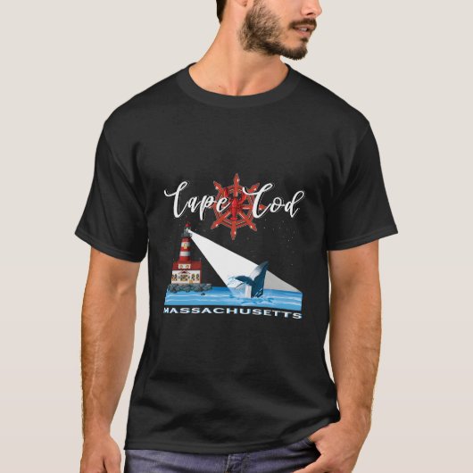 Atlantic Cape Cod Massachusetts vuurtoren walvis W T-shirt (Voorkant)