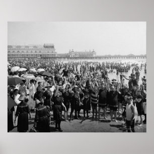Atlantic City Beach, 1910. Oude foto Poster