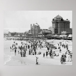 Atlantic City Beach, 1910. Vintage zomerfoto Poster