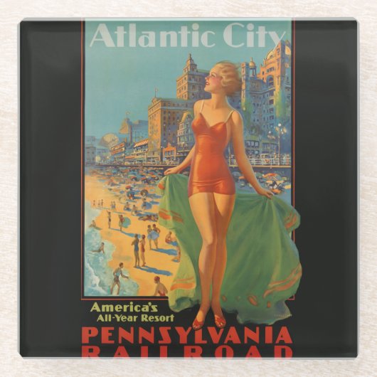 Atlantic City Beach Beauty  Artwork Glazen Onderzetter (Voorkant)