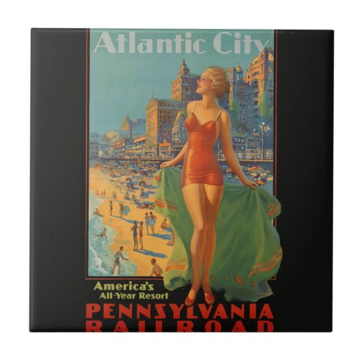 Atlantic City Beach Beauty  Artwork Tegeltje (Voorkant)