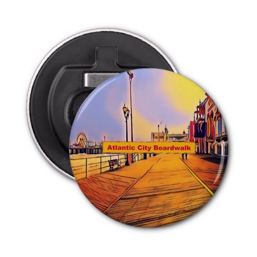 Atlantic City Beach Boardwalk Pop Art Button Flesopener (Voorkant)