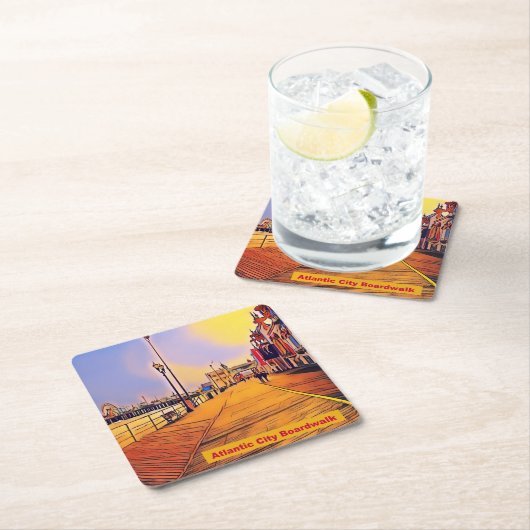 Atlantic City Beach Boardwalk Pop Art Kartonnen Onderzetters (Insitu)