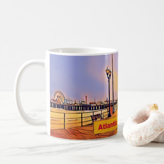 Atlantic City Beach Boardwalk Pop Art Koffiemok (Met donut)
