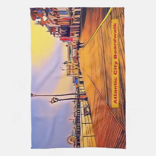 Atlantic City Beach Boardwalk Pop Art Theedoek (Verticaal)