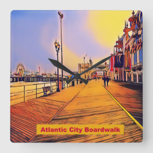 Atlantic City Beach Boardwalk Pop Art Vierkante Klok