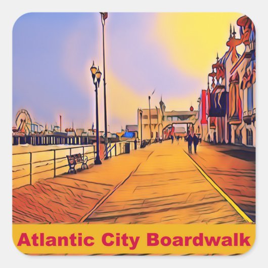 Atlantic City Beach Boardwalk Pop Art Vierkante Sticker (Voorkant)