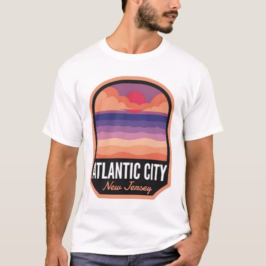 Atlantic City Beach NJ Retro Zonsondergang T-shirt (Voorkant)