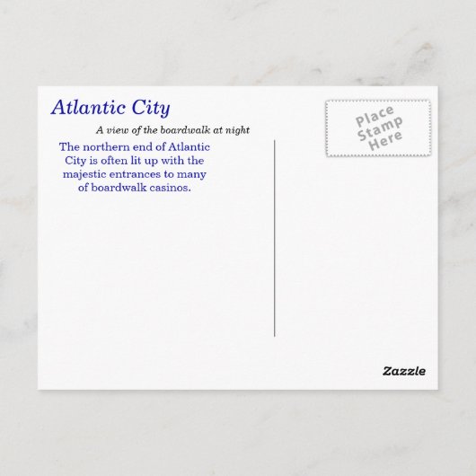 Atlantic City bij nacht Briefkaart (Achterkant)