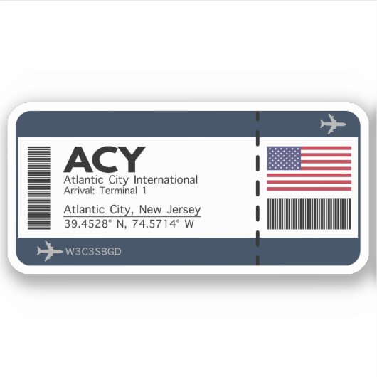 Atlantic City Boarding Pass - Airport Ticket Sticker (Voorkant)