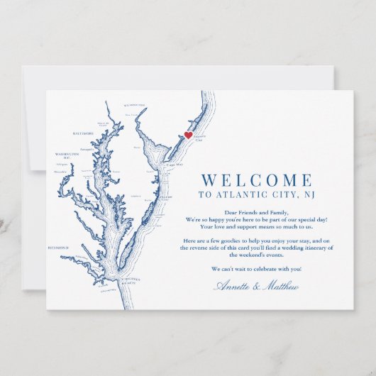 Atlantic City New Jersey Bruiloft Welkomstroute Bedankkaart (Voorkant)