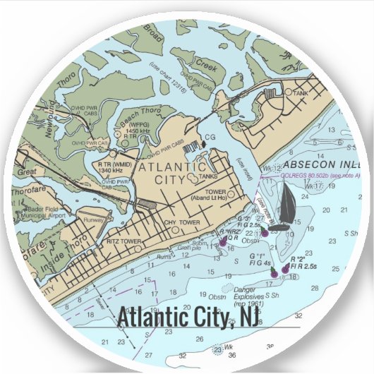 Atlantic City New Jersey Chart Sticker (Voorkant)