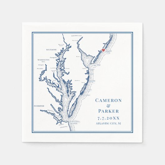 Atlantic City New Jersey kaart Elegante bruiloft Servet (Voorkant)