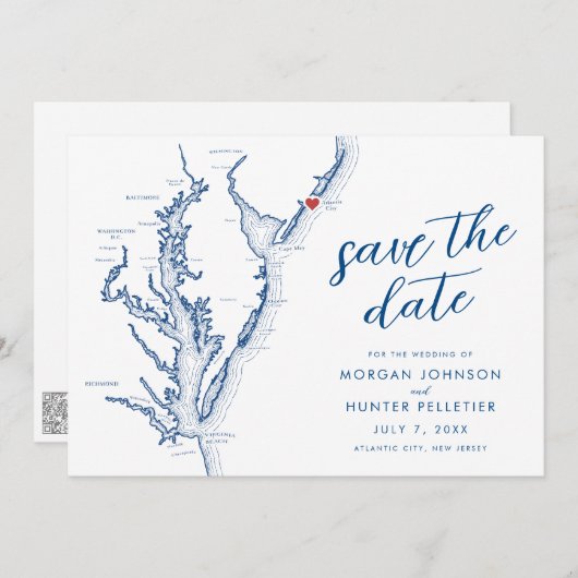 Atlantic City New Jersey Kaart Modern Huwelijk (Voorkant / Achterkant)