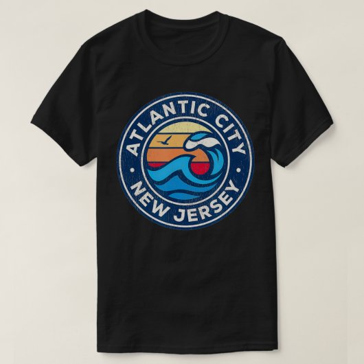 Atlantic City New Jersey NJ Nautical Waves T-shirt (Design voorkant)