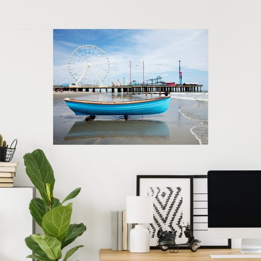 Atlantic City New Jersey pier reddingsboot op boot Poster (Thuiskantoor)