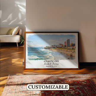 Atlantic City New Jersey Poster, Watercolor, Custo Poster
