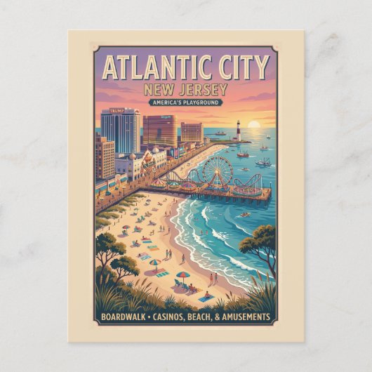 Atlantic City, New Jersey Reisposter Briefkaart (Voorkant)