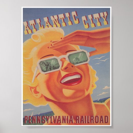 Atlantic City New Jersey Retro Vintage Travel Poster (Voorkant)
