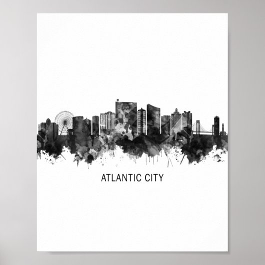 Atlantic City New Jersey Skyline BW Poster (Voorkant)