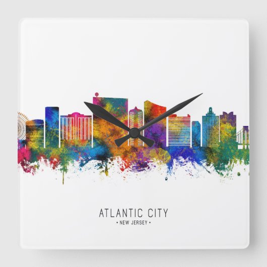 Atlantic City New Jersey Skyline Vierkante Klok (Voorkant)