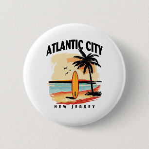 Atlantic City New Jersey Surfplank Surfen Mannen V Ronde Button 5,7 Cm