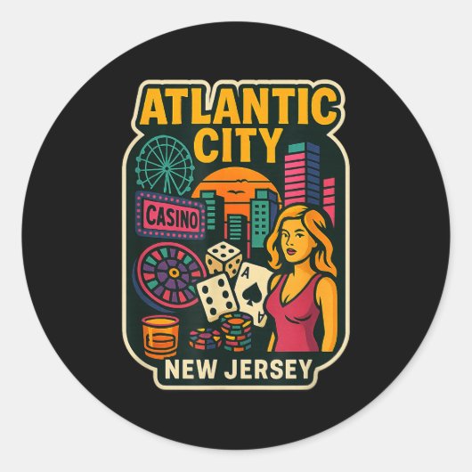 Atlantic City New Jersey Vacation Casino Gaming Ga Ronde Sticker (Voorkant)