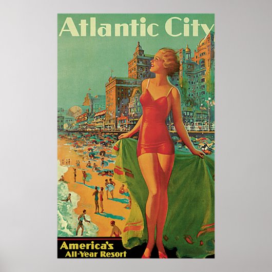 Atlantic City, New Jersey Vintage Travel Poster (Voorkant)