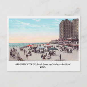 Atlantic City NJ 1920s Scene op het strand briefka Briefkaart
