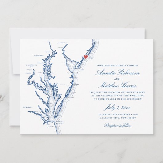 Atlantic City NJ all-in-one QR-code RSVP Bruiloft Kaart (Voorkant)