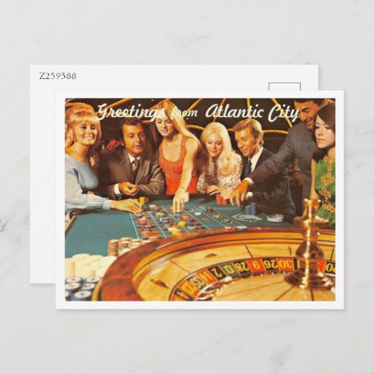 Atlantic City NJ, Gambling, Roulette, Retro Briefkaart (Voorkant / Achterkant)
