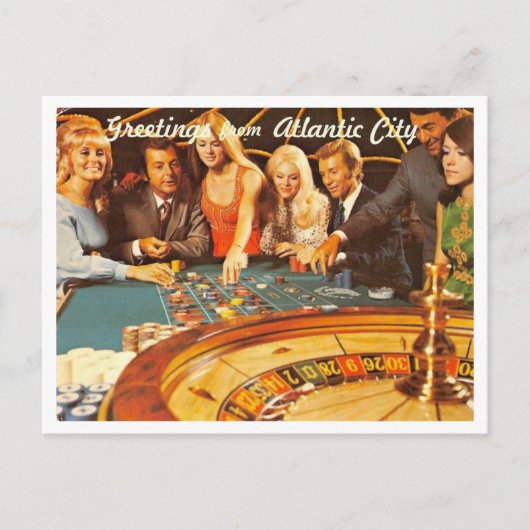 Atlantic City NJ, Gambling, Roulette, Retro Briefkaart (Voorkant)