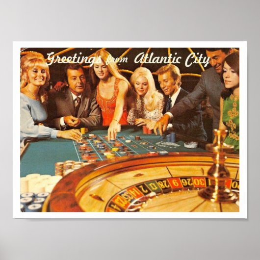 Atlantic City NJ, Gambling, Roulette, Retro Postc Poster (Voorkant)