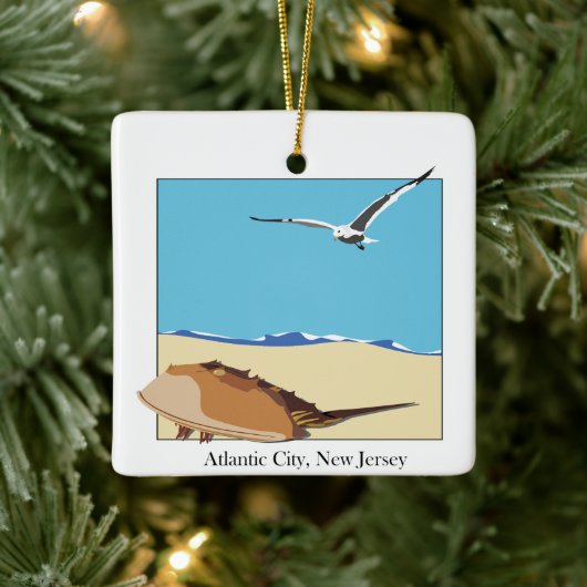 Atlantic City, NJ Hoefijzer Crab Zee Gull Beach, V Keramisch Ornament (Boom)