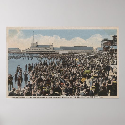 Atlantic City, NJ - Holiday Crowd bij Beach Poster (Voorkant)