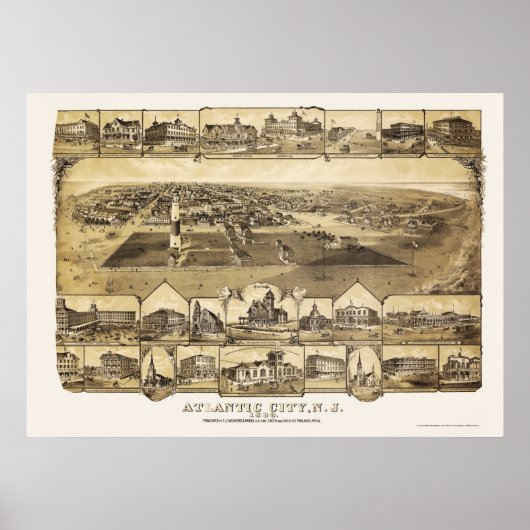 Atlantic City, NJ Panoramic Map - 1880 Poster (Voorkant)