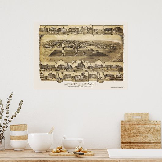 Atlantic City, NJ Panoramic Map - 1880 Poster (Keuken)