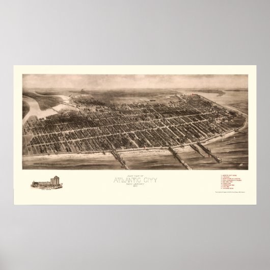 Atlantic City, NJ Panoramic Map - 1909 Poster (Voorkant)