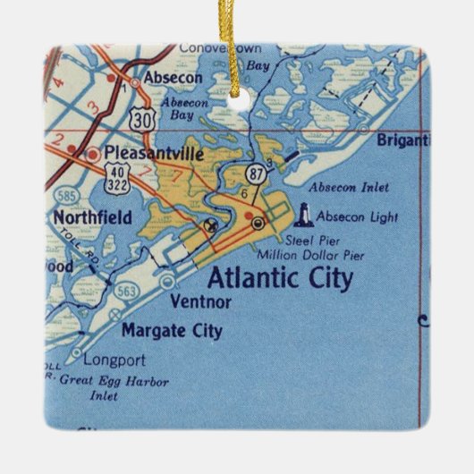 Atlantic City NJ Retro Map Keramisch Ornament (Voorkant)