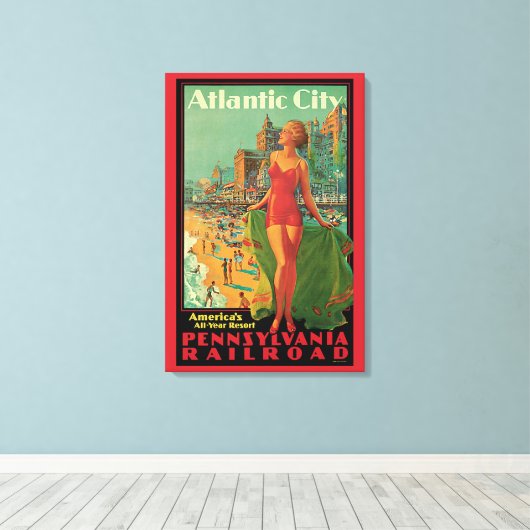 Atlantic City Resort, Pennsylvania Railroad Travel Canvas Afdruk (Insitu (Houten vloer))