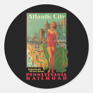 Atlantic City Resort, Pennsylvania Railroad Travel Ronde Sticker