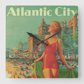 Atlantic City Resort, Pennsylvania Railroad Travel Vierkante Klok (Voorkant)