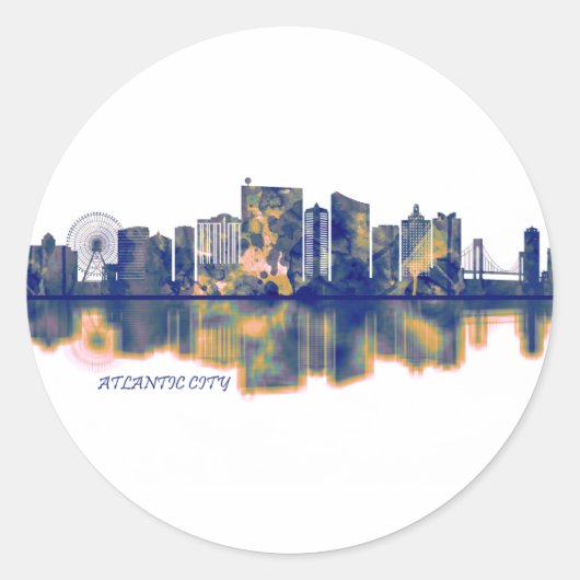 Atlantic City Skyline Ronde Sticker (Voorkant)