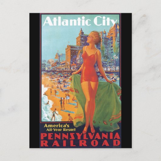 Atlantic City Vintage Travel Poster Briefkaart (Voorkant)