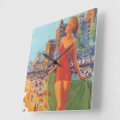 Atlantic City Vintage Travel Poster Vierkante Klok (Hoek)