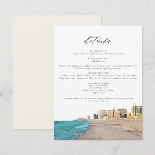 ATLANTIC CITY Waterverf Beach Skyline Detail Kaart (Voorkant / Achterkant)