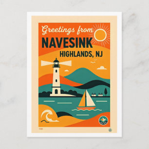 Atlantic Highlands & Navesink NJ Retro Briefkaart