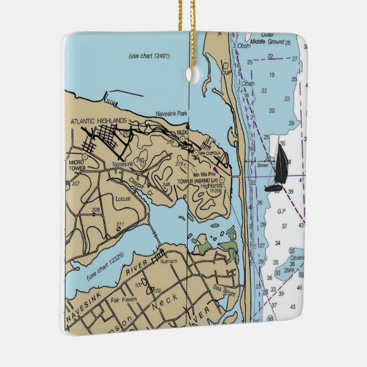 Atlantic Highlands NJ Chart Keramisch Ornament (Rechts)