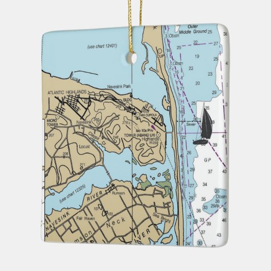 Atlantic Highlands NJ Chart Keramisch Ornament (Links)